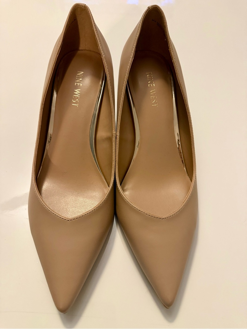 Nine West Beige Pointed-Toe Leather Pumps
